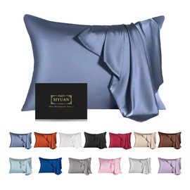Mulberry Silk Pillowcase for Hair and Skin,Standard Size Cooling Silk Pillow Case with Hidden Zipper,Allergen Proof Dual Sides Soft Breathable Smooth Silk Pillow Cover for Women(Standard,Grayish Blue)