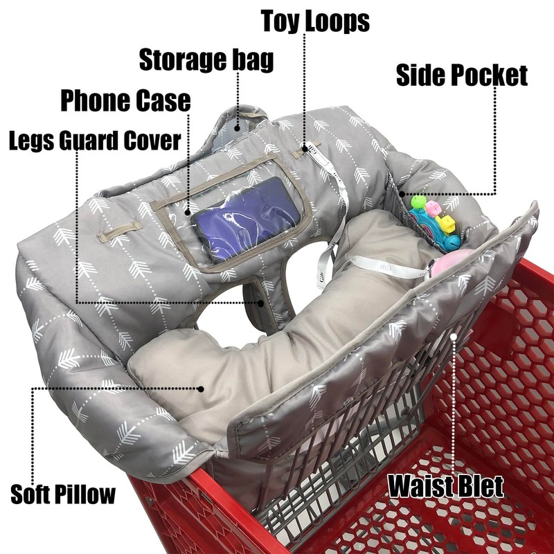 Soft Pillow Attached Waterproof 2-in-1 Baby Grocery Cart Seat Cover