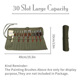 SEDEX 30 Slot Pencil Roll Up Case Portable Canvas Artist Paint Brush Holder Large Capacity Drawing Pen Pouches Cases Bag Storage Paintbrush Organizer Teenage Girls Boys Stylish School Stationery Green