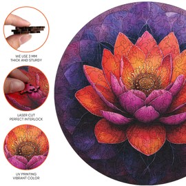 Flower Wooden Puzzle for Adults, Round Mandala Puzzle Color Challenge Jigsaw Puzzles 500 Piece, Family Reunion Puzzle for Adults and Kids, Best Gift for Family Friends Royal 16.5x16.5in