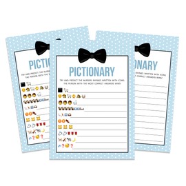 Inkdotpot Pack of 50 Boy Boy Baby Shower Party Collection, Pictionary Baby Shower Party Games, Activities, Decorations, Little Man Theme Party Supplies