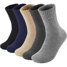 TBONEEY Calcetines Termicos Hombres, 5 Pares Gruesos Calcetines Invierno con Rizo Suave, Transpirables y Antisudor Calcetines Lana para Senderismo Running Esquiar Deportes, Talla 39-45
