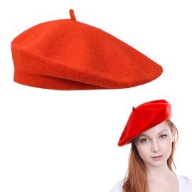 Rakiuty Beret Women's Beret, Beret Hat, Women's Classic Beret, Beret Hat, Beret Women's Wool, Classic Plain French Style Berets, Vintage Artist Hat, Orange Red