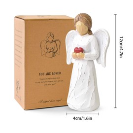 Angel Figurines for Women, Hand Carved Angel Statue with Heart, Resin Angels Sculpture, Guardian Angel Decorations for Thanksgiving, Christmas
