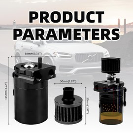 Oil Catch Can, 300 ml Aluminium Car Reservoir Tank, Oil Container, Universal Car Tank Tank Kit, with Air Filter, Hose and Other Accessories (Black)