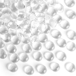 FUTUREPLUSX 1LB Small Flat Glass Marbles, 150PCS Clear Flat Glass Pebbles Marbles for Vases Fish Tank Rocks Vase Filler Beads Decorative Flat Round Gemstone for Home Decor