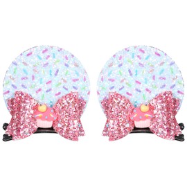 2pc Glitter Birthday Ear Hair Clips for Girls Kids Sparkly Confetti Sprinkles Mouse Ear Hair Bow Barrettes Alligator Pins Toddler Teens Birthday Party Dress Decor Accessory Gift