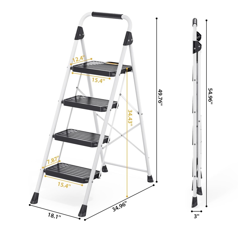 KINGRACK Sturdy Steel 4 Step Ladder, Folding Step Stool with