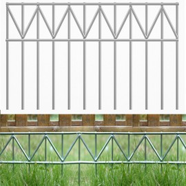 GRELWT 5 Pack 24"L x 15"H Animal Barrier Fence, Underground No Dig Fence, 5.5mm Galvanized Stakes with 2 inch Spacing, Metal Fence Panel for Outdoor Yard Patio, Total 10Ft(L) X 15in(H) Silver