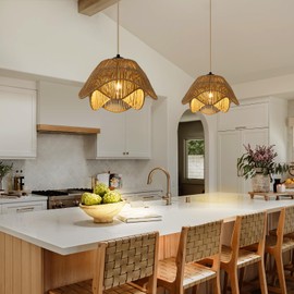 ZSDHXi Rattan Pendant Light Fixtures,1 Light Boho Hanging Light, Farmhouse Hand Woven Wicker Chandelier, Adjustable Flush Mount Ceiling Hanging Lamp for Bedroom Dining Room Kitchen Island Hallway