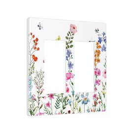 Country Watercolor Flower Floral 2 Gang Double Decorator GFCI/Rocker Wall Plate Blossom Spring Wildflower Bouquet Botanical Electrical Outlet Decorative Receptacle Cover Light Switch for Dimmer, USB
