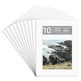 Golden State Art, Pack of 10, Pre-Cut 18x24 Picture Mats Bevel Edge 12.5x18.5 Opening for 13x19 Photos, White