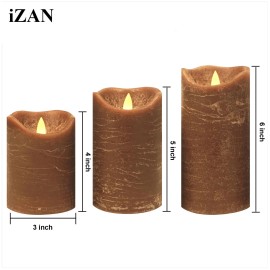 Izan 3 Pack Real Wax Flameless Candles Battery Operated LED Pillar Flickering Rea.