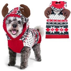 KYEESE Dog Christmas Sweater Holiday Hoodie with Leash Hole Reindeer Medium Dogs Knitwear Pullover Ugly Christmas Dog Sweaters for Small Dogs Dog Christmas Outfit, XL