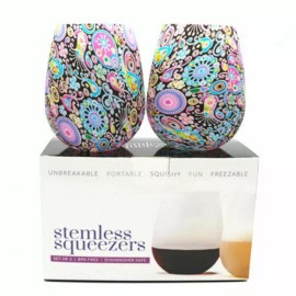 Odeme Set of 2 Stemless Squeezer Unbreakable Silicone Wine Glass - Foldable Freezable