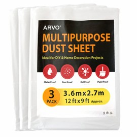ARVO Large Plastic Dust Sheets for Decorating - 12ft X 9ft (3.6m x 2.7m), Dust Sheet for Painting, Ideal for Protecting Furniture, Flooring, Dust Proof and Water Proof Polythene Sheet (Pack of 3)