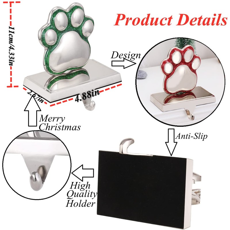 2 Set Snowflake Stocking Holders for Mantle Xmas Silver Snowflake