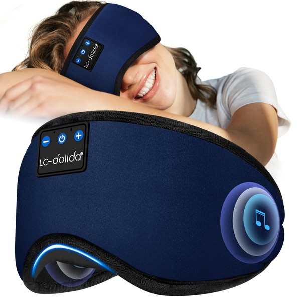 Sleep Mask for Side Sleeper, LC-dolida Bluetooth V5.3 Sleep Headphones Can Play 14 Hours,100% Blackout Cotton Eye Covers for Sleeping, Zero Pressure Eye Mask with Travel Bag and Sleep Earplugs
