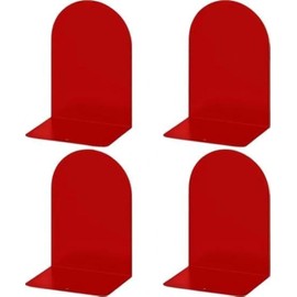Lulonpon 4 Pieces Book Ends, Bookends, Books Stand, Metal Bookend for Shelves, Red Book Ends for School, Library, Desktop Organizer