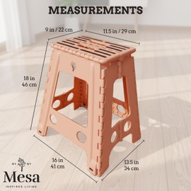 Inspired Living 18" Step Stool, Folding Step Stools for Adults, Plastic Foldable Step Stools Kids, Holds Up to 330 lbs, Collapsible Folding Stool for Kitchen, Bathroom, Bedroom - Blush/Grey