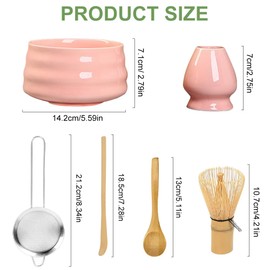 YANGUN 6Pcs Matcha Whisk Set, Matcha Tea Set with Bamboo Whisk, Ceramic Bowl, Scoop & Holder, Complete Matcha Making Kit, Reusable Matcha MakingKit for Traditional Japanese Tea Ceremony((Pink)