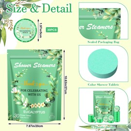 30 Pcs Shower Steamers Aromatherapy Bridal Shower Bombs with Essential Oils Bath Tablet Shower Melt Self Care Home Spa Stress Relaxation Thank You Gifts for Wedding Guest Women Men(Green, Eucalyptus)