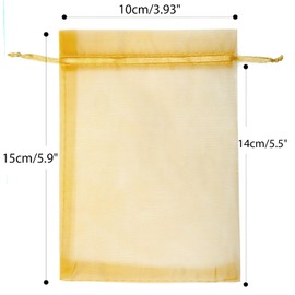 G2PLUS Gold Organza Bags, 10 x 15 cm Gift Organza Bags, Pack of 50 Organza Bags with Drawstring for Wedding Candy Bags, Jewellery Bags, Gift Bags