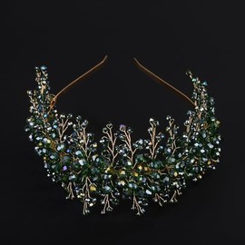 BERYUAN Green Crystal Pearls Beads Wedding Headband Crystal Rhinestone Wedding Headband Elegant Crystal Rhinestone Bridal Headband Wedding Bridal Hair Accessories for Brides Bridesmaid (green)
