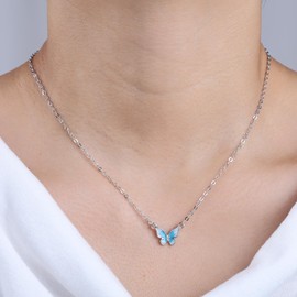 Atentuyi Crystal Butterfly Pendant Necklace Silver Cz Enamel Blue Butterfly Necklace Choker Fine Thin Chain Dainty Necklace Delicate Simple Necklace Minimalist Necklace for Women Wedding Jewelry