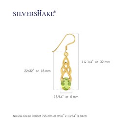 Silvershake - arete colgantes de plata de ley 925 chapada en oro amarillo de 18 quilates de 7 x 5 mm, forma ovalada natural, peridoto verde, chapado en oro amarillo de 18 quilates, Plata de ley Plata de ley Chapado en oro de 18 quilates, Peridoto verde n