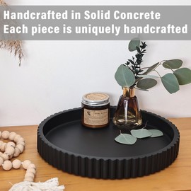 Emma & Ella Round Decorative Tray for Coffee Table Decor – Concrete Round Tray Home Decor – Circle Centerpiece Bandejas Decorativas for Living Room, Ottoman, Vanity, or Entryway (Black)