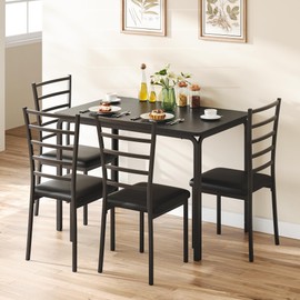 ELETHEBIA Dining Table Set for 4 Person Seat,Table with 4 Upholstered Chairs - Spacious Square Rounded Corner Top, Perfect for Apartment Living Room, Dining Room, Study, and Kitchen Workspace (Black)