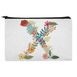 Letter X Floral Monogram Initial Makeup Cosmetic Bag Organizer Pouch