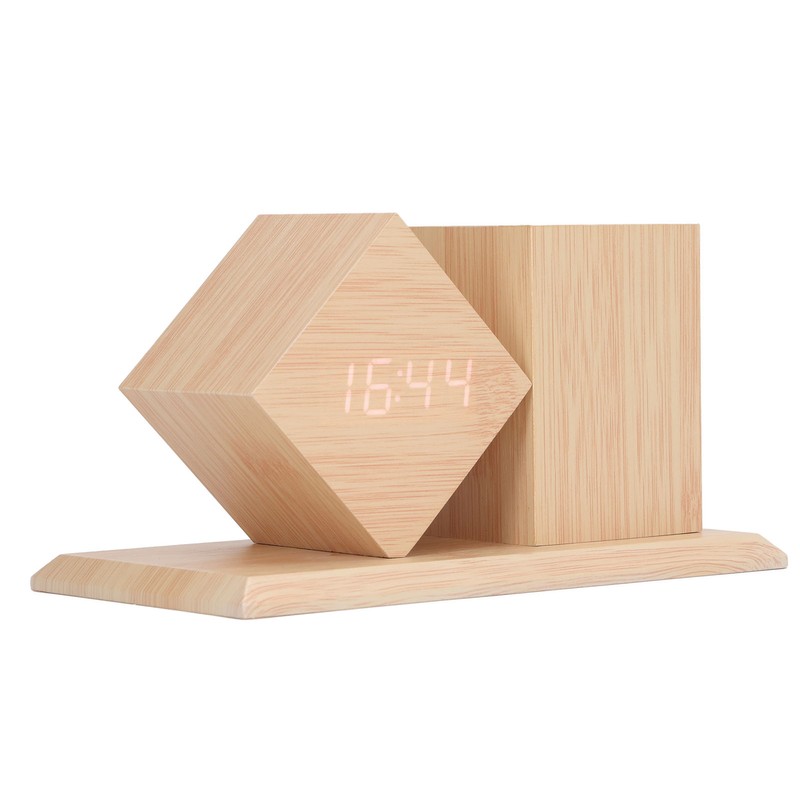 Pen Holder Clock Voice Control HD LED Display USB Battery