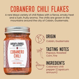 Burlap & Barrel Cobanero Chili Flakes – Smoky Heat with Fruity, Peachy Aroma – Red Chili Flakes for Spicy Dishes – As Seen On Shark Tank - 1.5oz Glass Jar