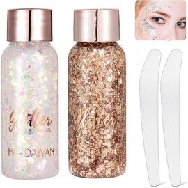 Gel Corporal Purpurina Escamas Sirena, 2PCS Brillos para el Cuerpo Gel con Purpurina para el Cuerpo y Rostro, Glitter Brillante para Maquillaje de Fiesta de Año Nuevo y Celebraciones