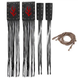 VOBOR Handlebar Grips Covers, 2pcs Motorcycle Universal Fit Synthetic Leather Handlebar Tassel Cover, Fringe Lever Cover Decor, Black