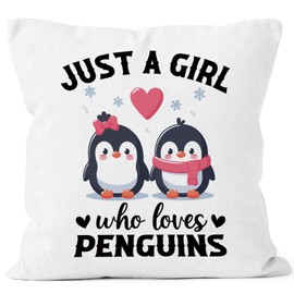 MONALET Just a Girl Who Loves Penguins Throw Pillow Covers 18x18, Gifts for Penguin Lovers Women Girls, Penguin Decor Pillow Cases for Bedroom, Penguin Gifts Pillowcases for Valentine's Day