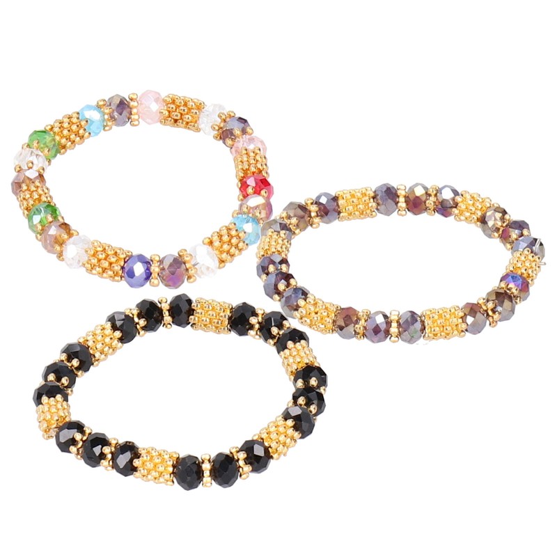 6pcs Beaded Bracelet Shiny Crystal Simple Style Women Girl Jewelry