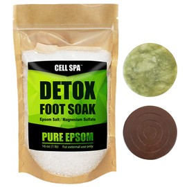 Cell Spa Detox Foot Soak Bath Premium 16 Ounce Pure Epsom Salt With 2" Round Jade & 2" Round Ceramic Stone Powerful Boost Semi-Conductors of Negative Ions For Detox Machine