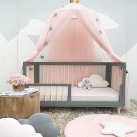 Pinkrin Bed Canopy for Girls, Canopy for Girls Room with Stars Decor, Dreamy Crib Canopy for Girls-Soft, Flowy & Easy to Install-Princess Canopy for Girls Bed, Reading Nook, Crib, Pink