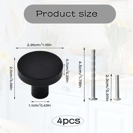 4PCS Black Drawer Knobs Matte Round Flat Black Cupboard Knobs Aluminium Cupboard Handles Knobs Cabinet Knobs Black Knobs for Chest of Drawers Furniture Cupboard Dresser Wardrobe Door Handles and Knobs