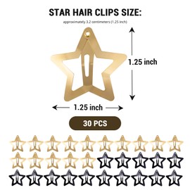 30 Pcs Metal Star Hair Clips 2000s Y2K Snap Barrettes 1.25 In Non Slip Star Hair Accessories for Women,Black Gold