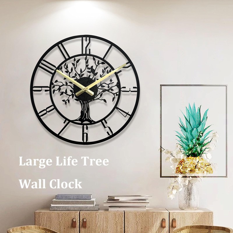 Large Tree of Life Wall Clock, Metal Large Modern Wall