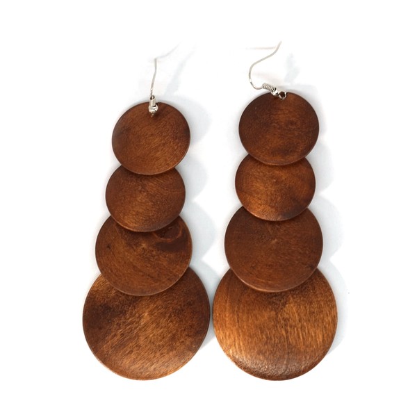 Teri's Boutique Wood Wooden Jamaican Boho Hippie Long Dangle Rounds