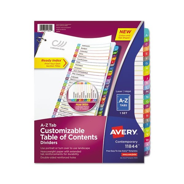 AVERY Ready Index Table Of Contents Dividers, Multicolor Tabs, A-Z, Letter