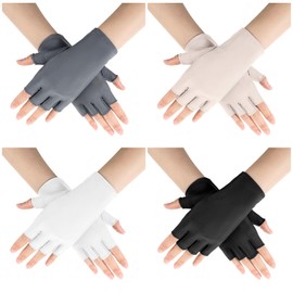 4 Pairs Sunblock Fingerless Gloves Sun UV Protection Gloves for Women Half Finger Driving Glove Non Slip for Cycling Biking Outdoor Summer Black White Gray Skin Color