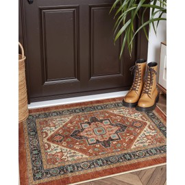 DEXI Front Door Mat for Entryway, 24x36, Entry Mats Home Entrance, Thin Non-Slip Absorbent Low Profile Non-Shedding Chenille Doormat for Inside House, Garage, Patio, Brown