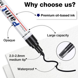 Black Paint Pen Black Permanent Markers Waterproof -4 Black paint markers,paint marker for Metal,Rocks,Wood,Plastic,Tire,Glass,Fabric,label,Medium Tip,Oil Based Paint Markers Black Markers Permanent
