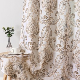 H.VERSAILTEX Floral Curtains for Living Room Linen Curtains Farmhouse Curtains Grommet Bedroom Window Curtain Set 63 Inch Privacy Added Light Filtering Mid-Century Style 2 Panels, Taupe